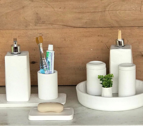 Kit 9 Peças Cimento Branco p/ Banheiro - Pronta Entrega