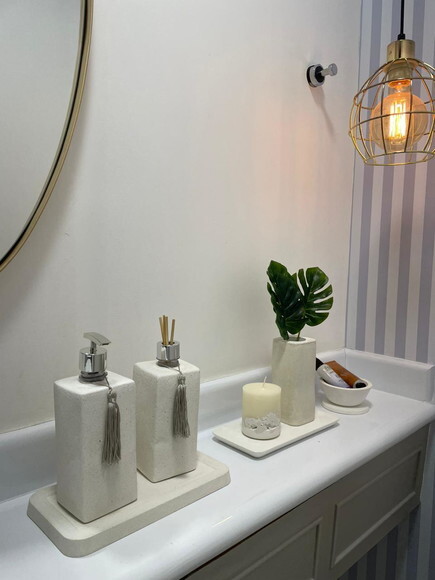Kit Lavabo de Cimento Branco 3 Peças - Kryssia