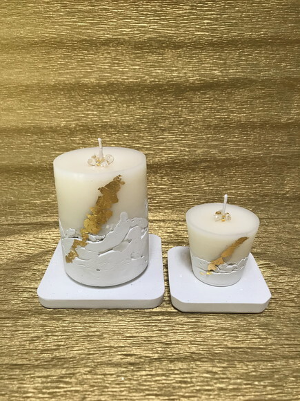 Kit Vela-cimento Branco/cera de Soja/decorada/folha de Ouro