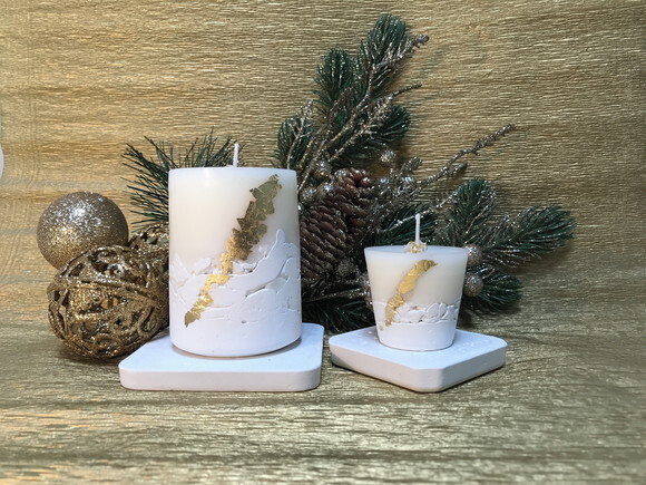 Kit Vela-cimento Branco/cera de Soja/decorada/folha de Ouro