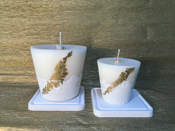 Kit Vela-cimento Branco/cera de Soja/decorada/folha de Ouro