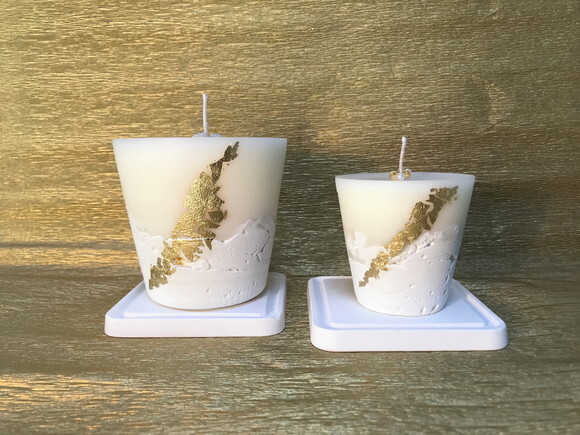 Kit Vela-cimento Branco/cera de Soja/decorada/folha de Ouro