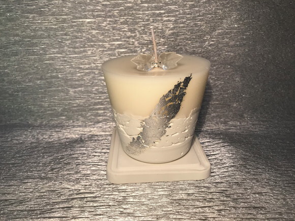 Vela Decorativa-cimento Branco/cera de Soja / Pavio Decorado