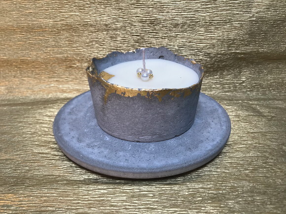 Vela no Bowl de Cimento /cera de Soja/decorada/folha de Ouro