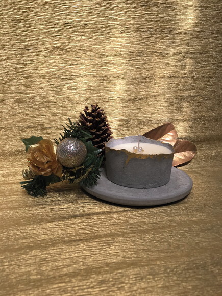 Vela no Bowl de Cimento /cera de Soja/decorada/folha de Ouro