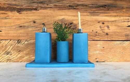 1 Kit 4 Peças para Lavabo / Banheiro Azul - Katia