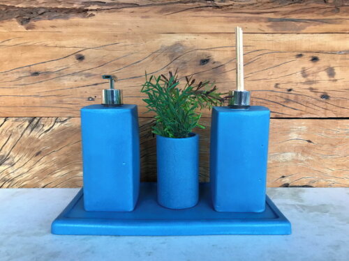 1 Kit 4 Peças para Lavabo / Banheiro Azul - Katia