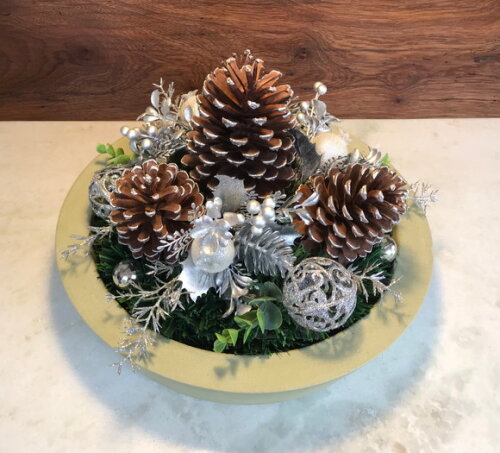 Arranjo / Centro de Mesa Natal Prateado com Base Ø36,5 cm