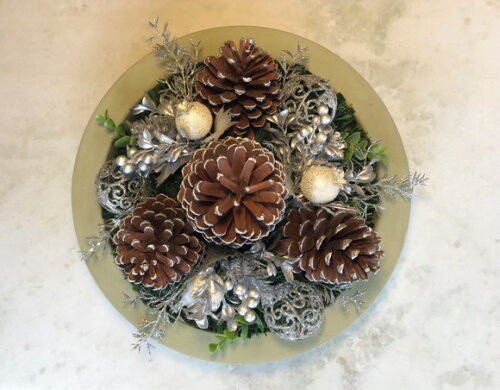 Arranjo / Centro de Mesa Natal Prateado com Base Ø36,5 cm