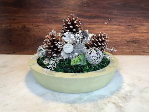 Arranjo / Centro de Mesa Natal Prateado com Base Ø36,5 cm