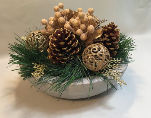 Arranjo de Natal -pinhas Douradas/bowl de Cimento-consulte