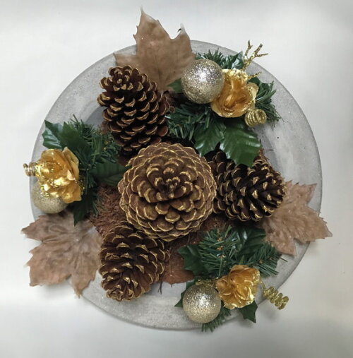 ARRANJO DE NATAL + CENTRO DE MESA DE CIMENTO
