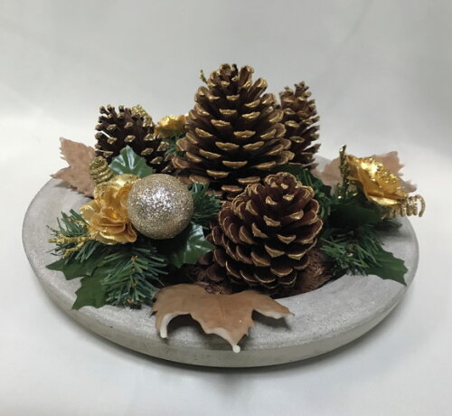 ARRANJO DE NATAL + CENTRO DE MESA DE CIMENTO