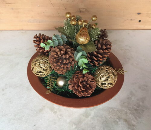 Arranjo de Natal Verde Dourado/centro de Mesa de Cimento