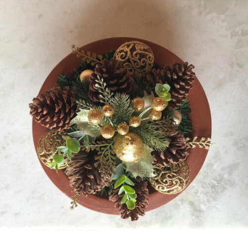 Arranjo de Natal Verde Dourado/centro de Mesa de Cimento