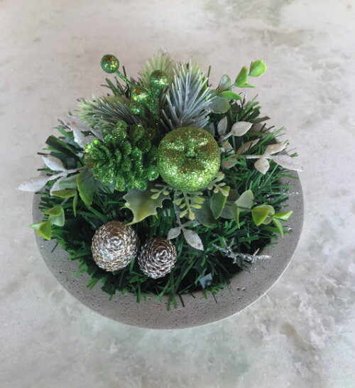 Arranjo de Natal Verde P / Centro de Mesa de Cimento