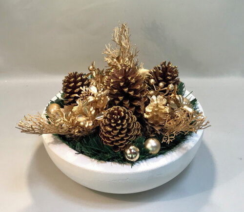 Arranjo de Natal-dourado/bowl de Cimento Branco - Consulte