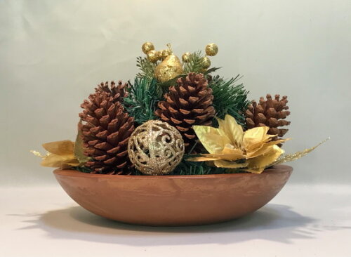 Arranjo de Natal-dourado/pinhas/bowl Tijolo-consulte