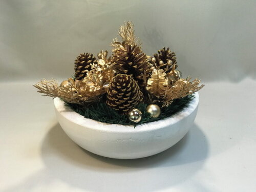 Arranjo de Natal-dourado/bowl de Cimento Branco - Consulte