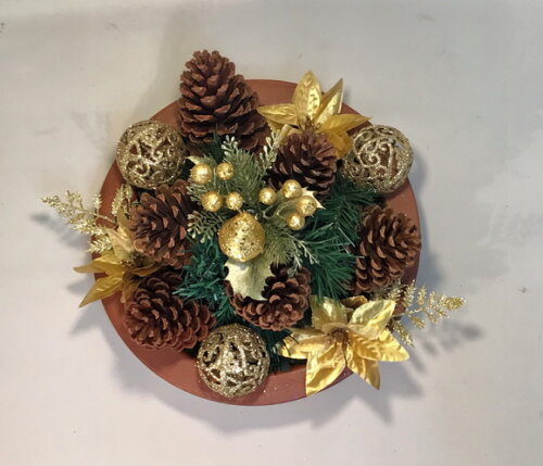 Arranjo de Natal-dourado/pinhas/bowl Tijolo-consulte