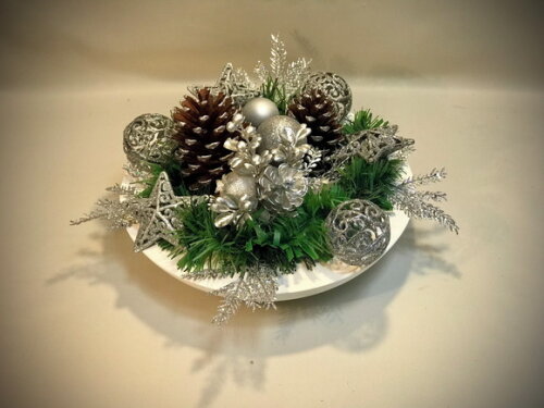Arranjo de Natal-prateado/bowl Cimento Branco-consulte