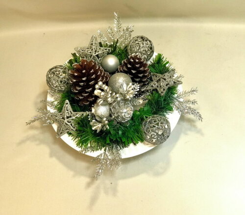 Arranjo de Natal-prateado/bowl Cimento Branco-consulte