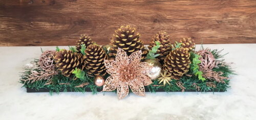 Arranjo Natal Retangular/centro de Mesa Nude Rose 60x20x18cm