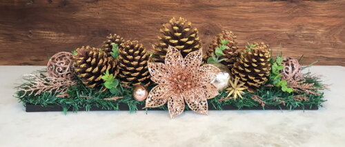 Arranjo Natal Retangular/centro de Mesa Nude Rose 60x20x18cm