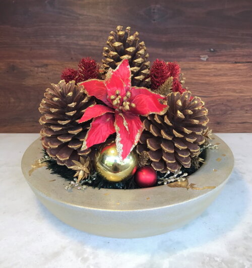 Arranjo/centro de Mesa Natal Dourado e Vermelho C/base Ø34cm