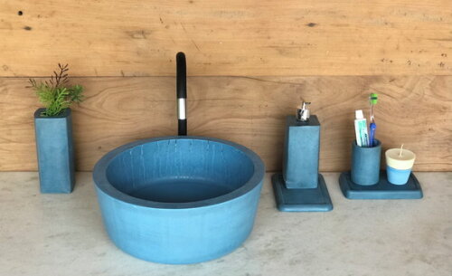 Cuba de Concreto Azul Ø 35X15cm - escolha a cor