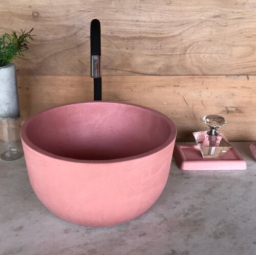 Cuba de Concreto Ø30,5 x 13cm Rosa Flamingo C/válvula Oculta