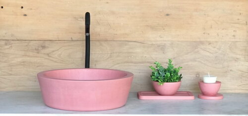 Cuba de Concreto Rosa Flamingo Ø39cm x 13cm C/válvula Oculta