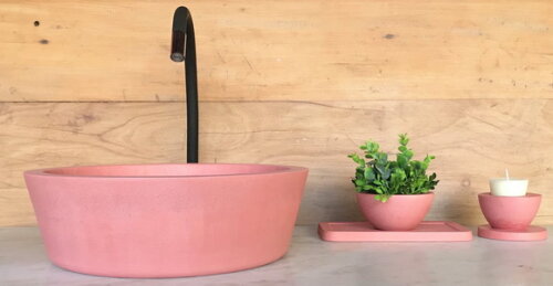 Cuba de Concreto Rosa Flamingo Ø39cm x 13cm C/válvula Oculta