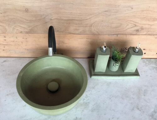 Cuba de Concreto Verde Oliva (ø 39cm ) com Válvula Oculta