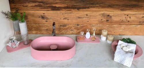 Cuba Oval de Concreto Rosa Clara C/válvula Oculta40x23x9,5cm