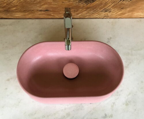 Cuba Oval de Concreto Rosa Clara C/válvula Oculta40x23x9,5cm