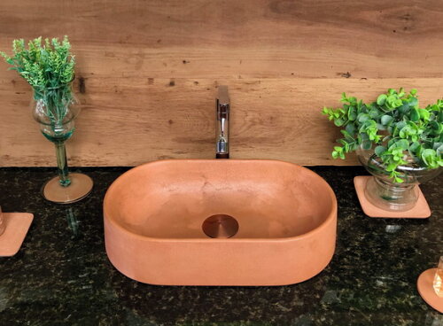 Cuba Oval de Concreto Terracota 40 x 23 x 9cm