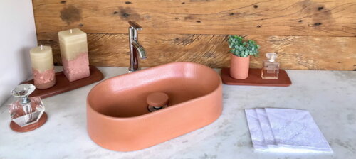 Cuba Oval de Concreto Terracota Claro - 40 x 23 x 9,5cm