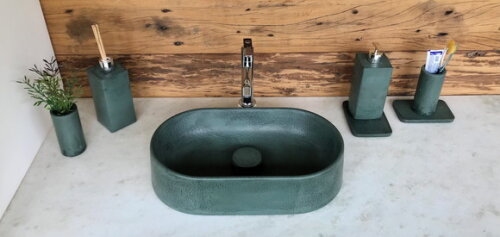 Cuba Oval de Concreto Verde 40 x 23 x 9 - C/válvula Oculta
