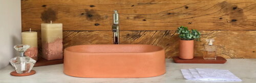 Cuba Oval de Concreto Terracota Claro - 40 x 23 x 9,5cm