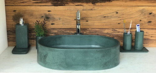 Cuba Oval de Concreto Verde C/válvula Oculta 47x32,5x11,7