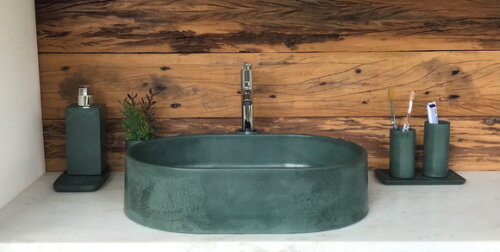 Cuba Oval de Concreto Verde C/válvula Oculta 47x32,5x11,7