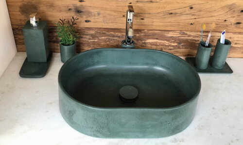 Cuba Oval de Concreto Verde C/válvula Oculta 47x32,5x11,7