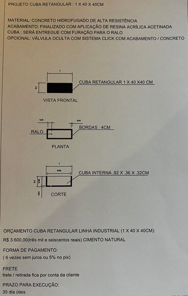 Cuba Retangular 1x40x40 -sob Encomenda-consulte Peso e Frete