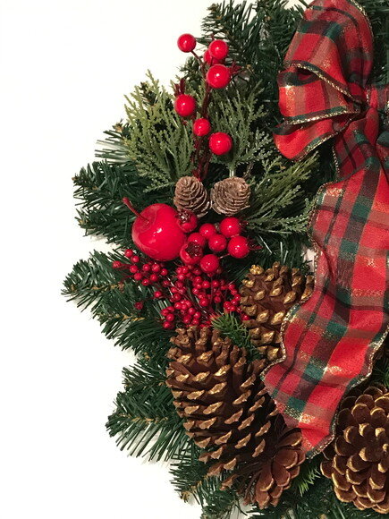 Guirlanda de Natal -ramo de Cerejas, Maça e Pinhas-consulte