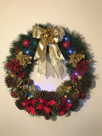 Guirlanda Natal Dourada Vermelha com Pisca-consulte