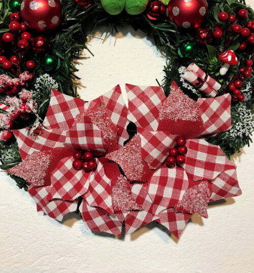 Guirlanda Natalina com Flores Xadrez e Papai Noel Ø46cm