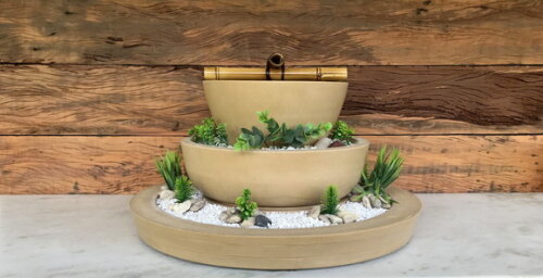 Jardim Zen com Fonte Bege (7 Peças) - Sob Encomenda