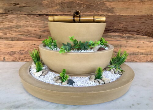 Jardim Zen com Fonte Bege (7 Peças) - Sob Encomenda