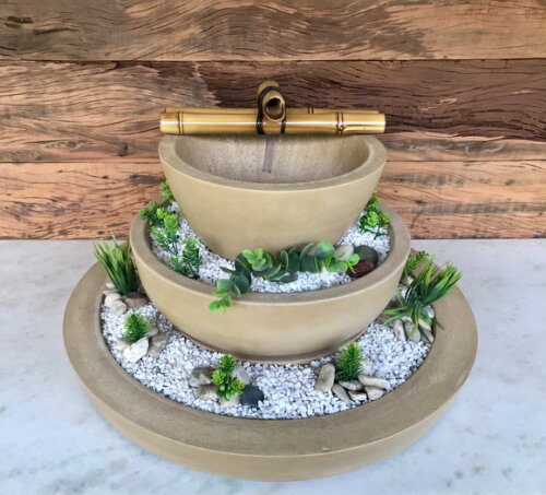 Jardim Zen com Fonte Bege (7 Peças) - Sob Encomenda